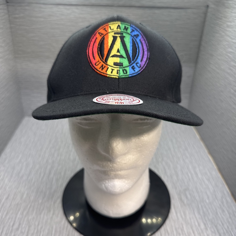Atlanta United FC Mitchell & Ness Black Rainbow Pride Embroidered Hat Snapback